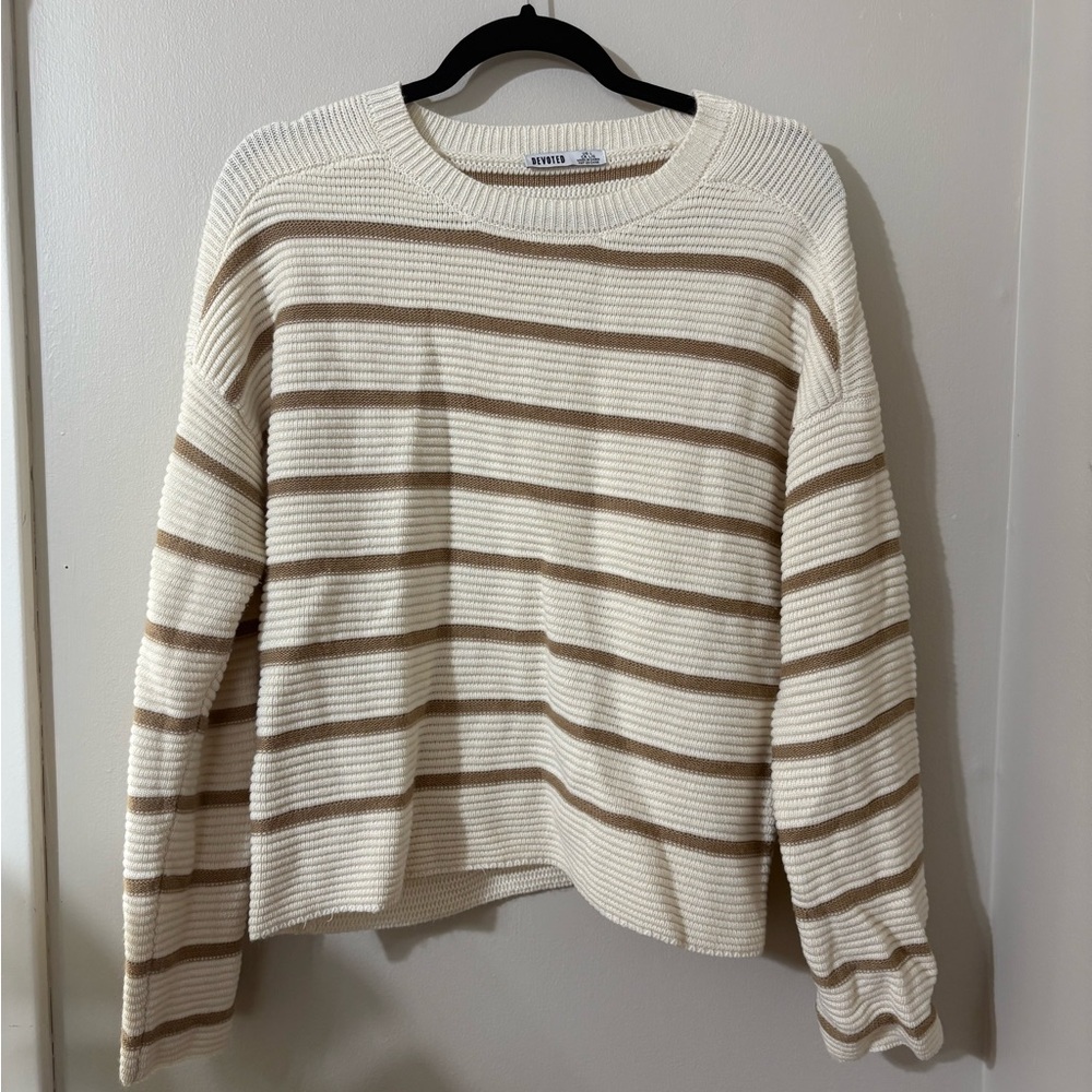 Devoted Cream and Tan Striped Sweater
